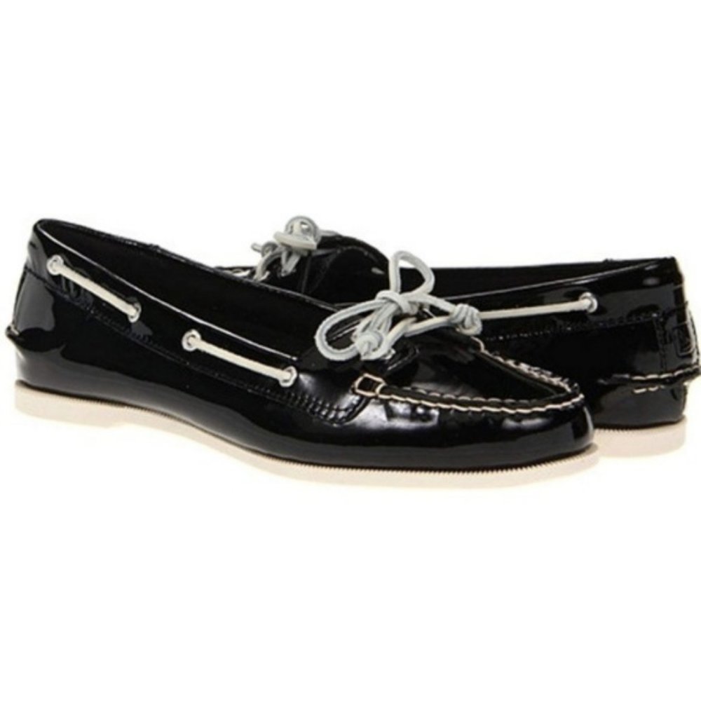 Sperry Top Slider Glossy Black Boat Shoes